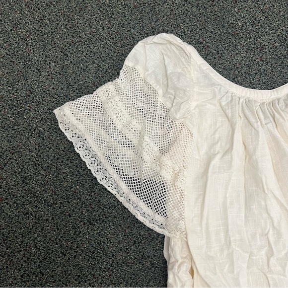 OLD NAVY Off-White Cream Flutter Lace Sleeve Swing Mini Midi Dress Open-Back M - Picture 10 of 16